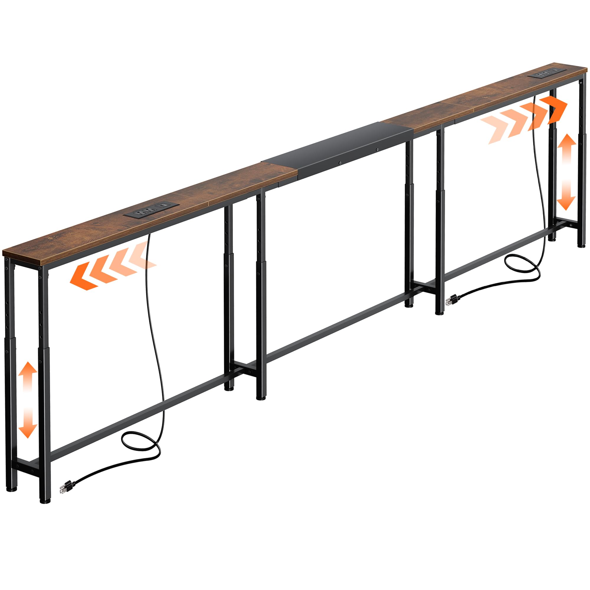 Huuger Narrow Console Table with Power Outlets & USB-C, Rustic Brown