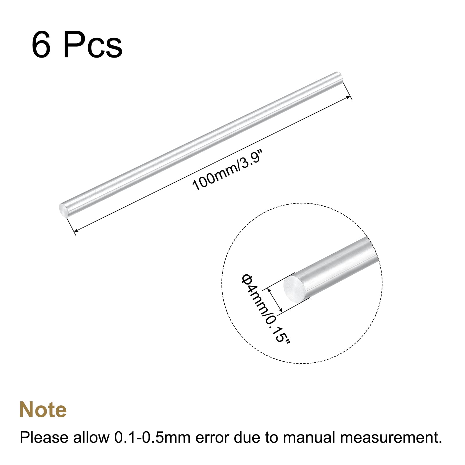 Sourcing Map 6 Stück Aluminium Rundstab – 4 Mm X 100 Mm – 6061-Legierung – Für Drehteile, Achsen, Modellbau