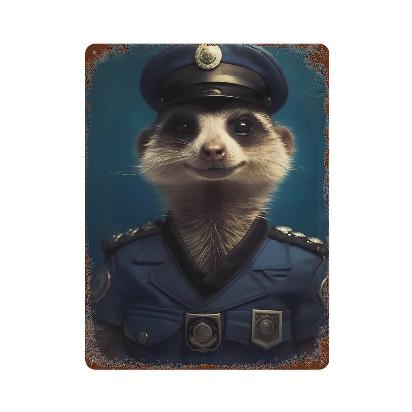 Rust Effect Meerkat Police Vintage Rust Metal Sign 15.7"x11.8", Farmhouse Wall Decor for Basement, Hobby Room And Garage Decor