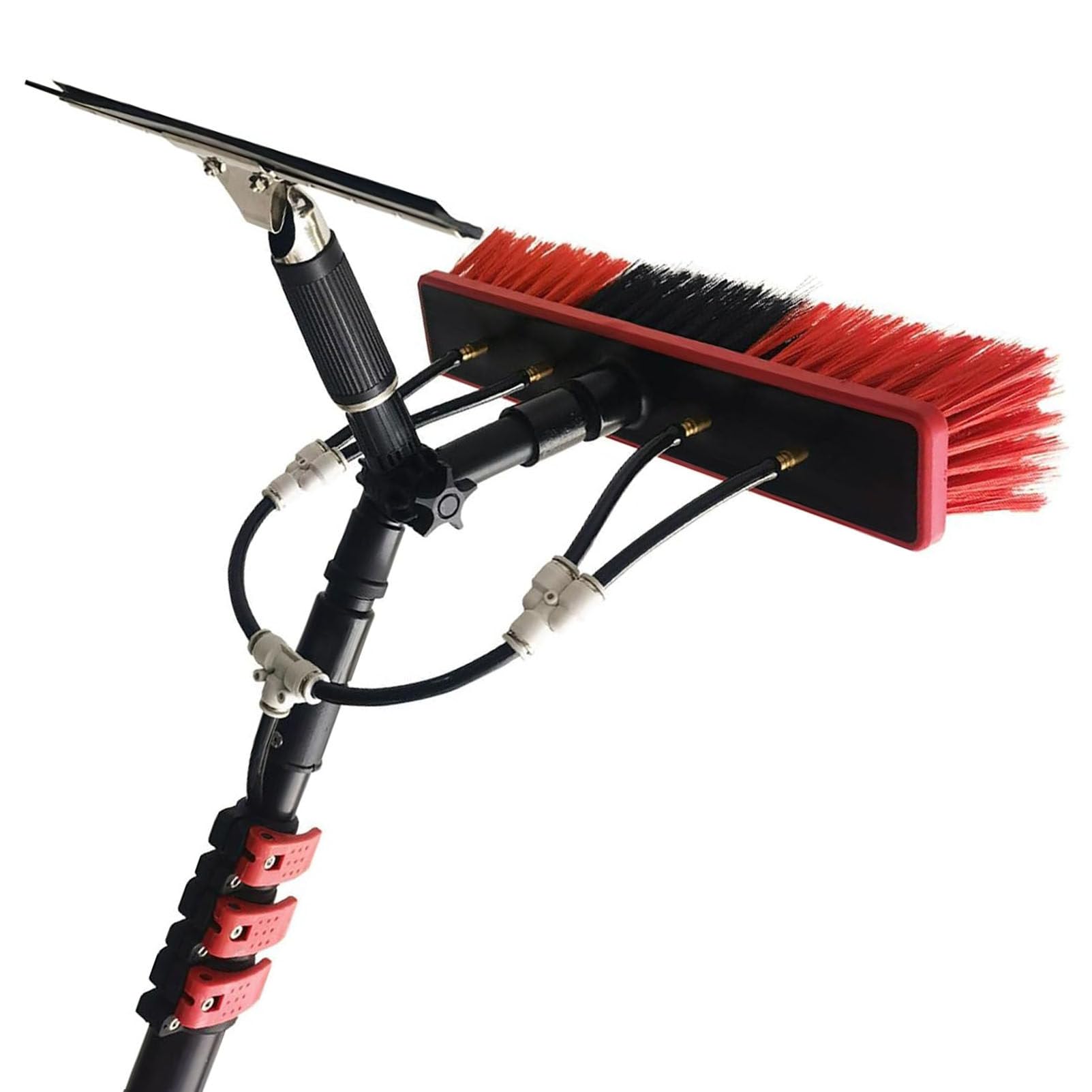 OLSKFUH Water Fed Telescopic Brush Kit For Solar Panel Cleaning 36Ft Extension Pole With Squeegee Efficient Photovoltaic Panel Cleaning Tool Outdoor Water-Through Brush System,35cm-10.8m/36ft