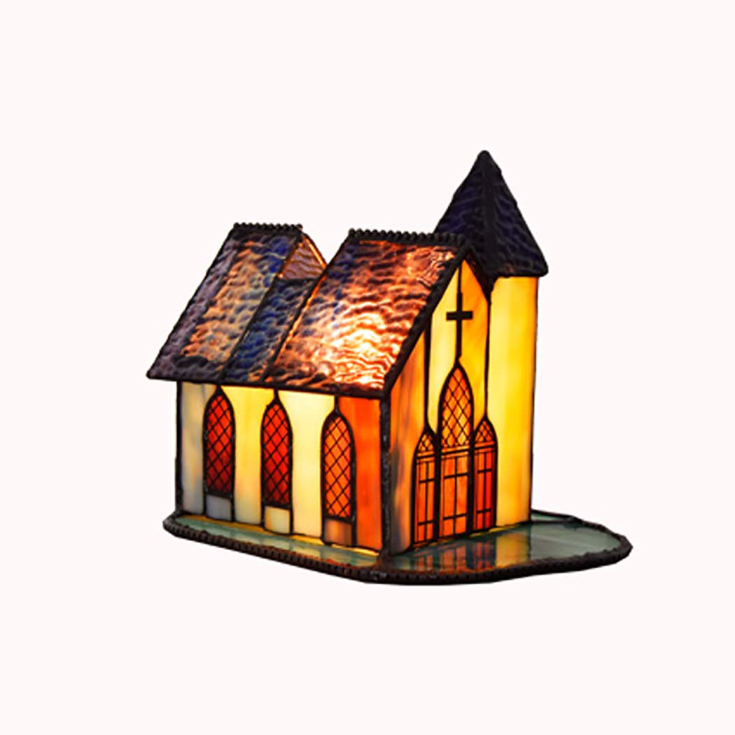 【新品・未使用】vintageステンドグラス　可愛い教会のランプ 新品・未使用】vintageステンドグラス 可愛い教会のランプ 新品・未