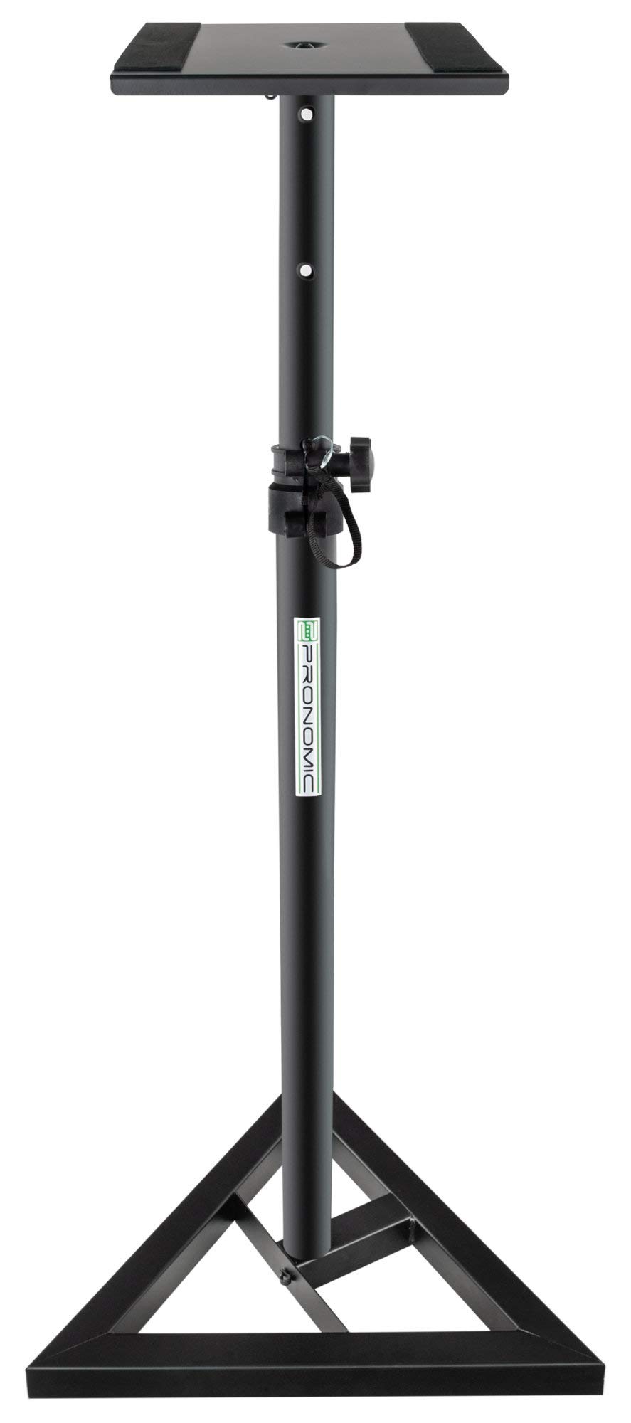 Pronomic SLS-10 Supporto per casse Studio Monitor- Altezza regolabile da 80 cm a 130 cm, base triangolare, piedini in gomma, piedini a spillo, acciaio, piastra di supporto con strisce di gomma - Nera