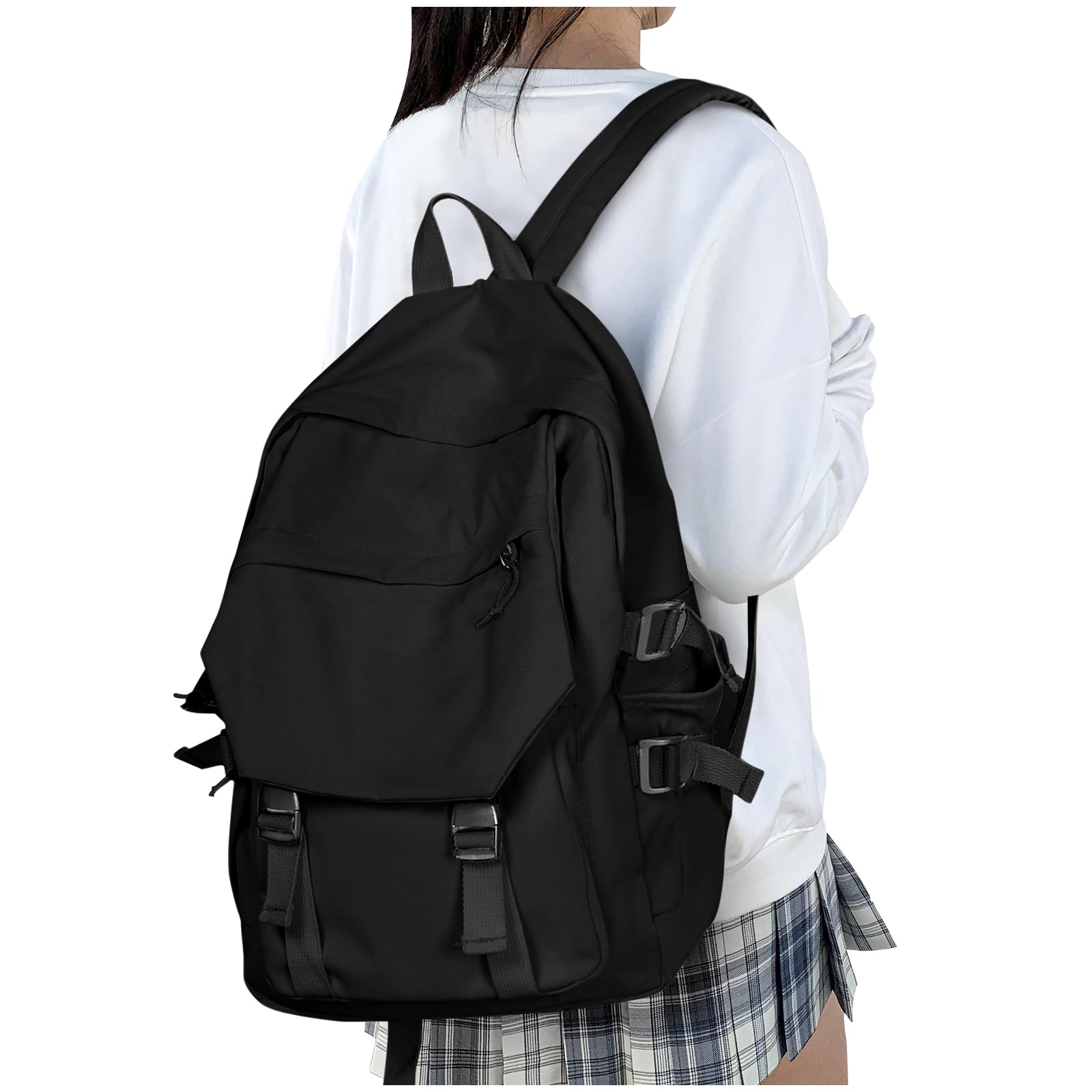 HYC00 Mochila escolar Resistente al agua Bolsas de viaje ligeras causales para mujeres y hombres universitarios, Mochila para computadora portátil de 14 pulgadas, Negro