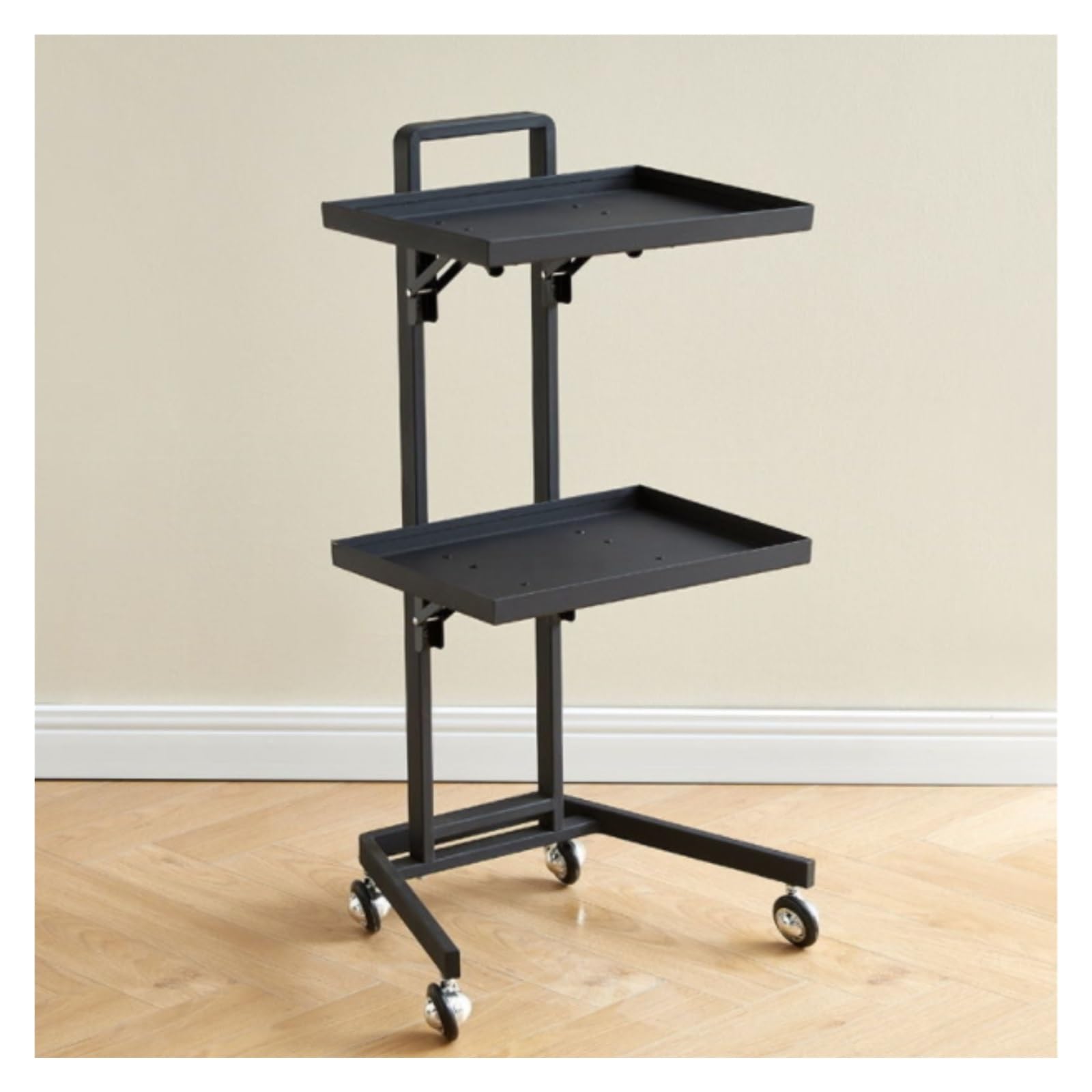 2 Tiers Hairdressing Movable Rolling Cart For Barber Shops(Black)
