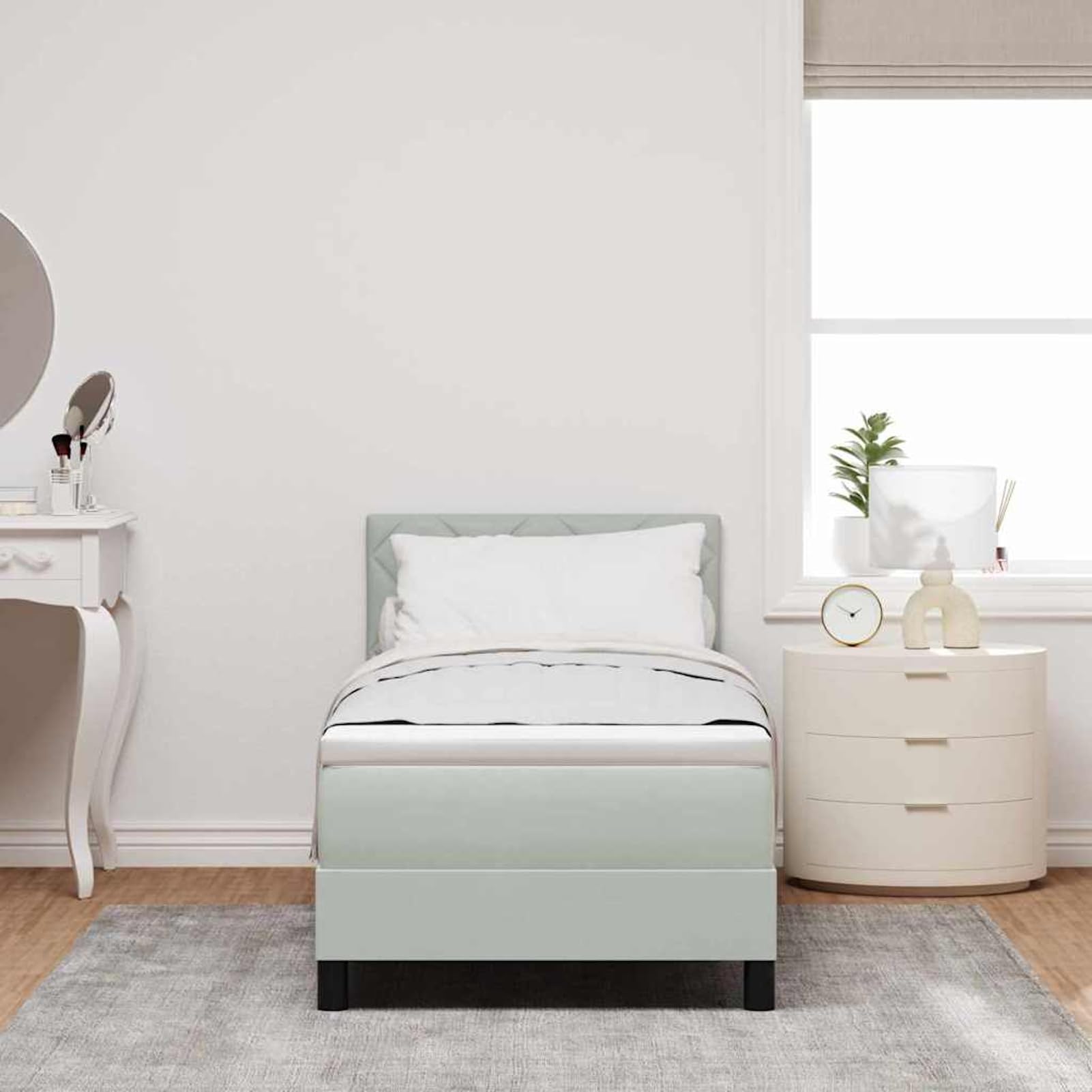 ATOMSTACK MAKER Cama con somier gris claro de 80 x 200 cm con colchón de muelles ensacados, cabecero ajustable (2 alturas) y superficie aterciopelada, moderna cama de dormitorio para un sueño relajado