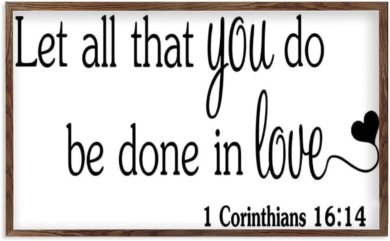 Promini Wood Sign Framed Farmhouse Family Wall Decor Art Let All That You Do Be Done in Love 1 Corinthians 16:14 White-C1 Inspirational Quotes 33x55cm (13x22 Inch) Room Decoration