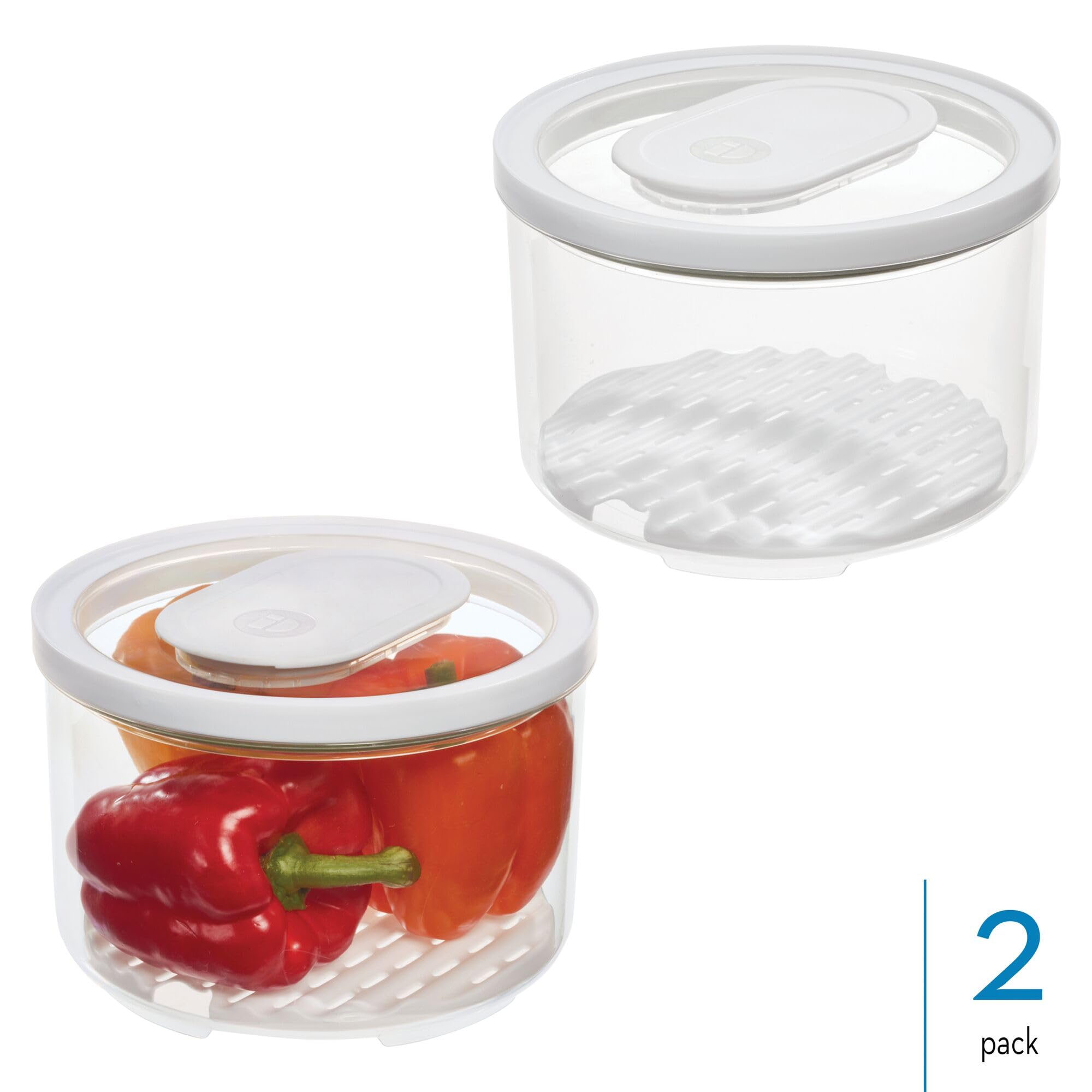 InterDesign iDesign - Pattumiera rotonda per frigo, con vassoio di drenaggio rimovibile e coperchio, set da 2, trasparente