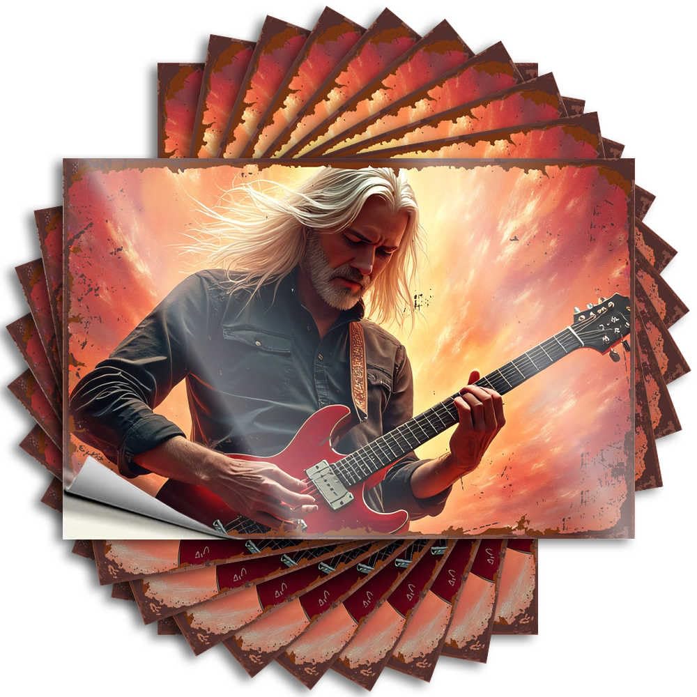 Feminist Sticker, Man Cave Accessories Bumper Golden-haired Guitarist in Fiery Sunset | Funny Quote Science Decals(8X12CM)