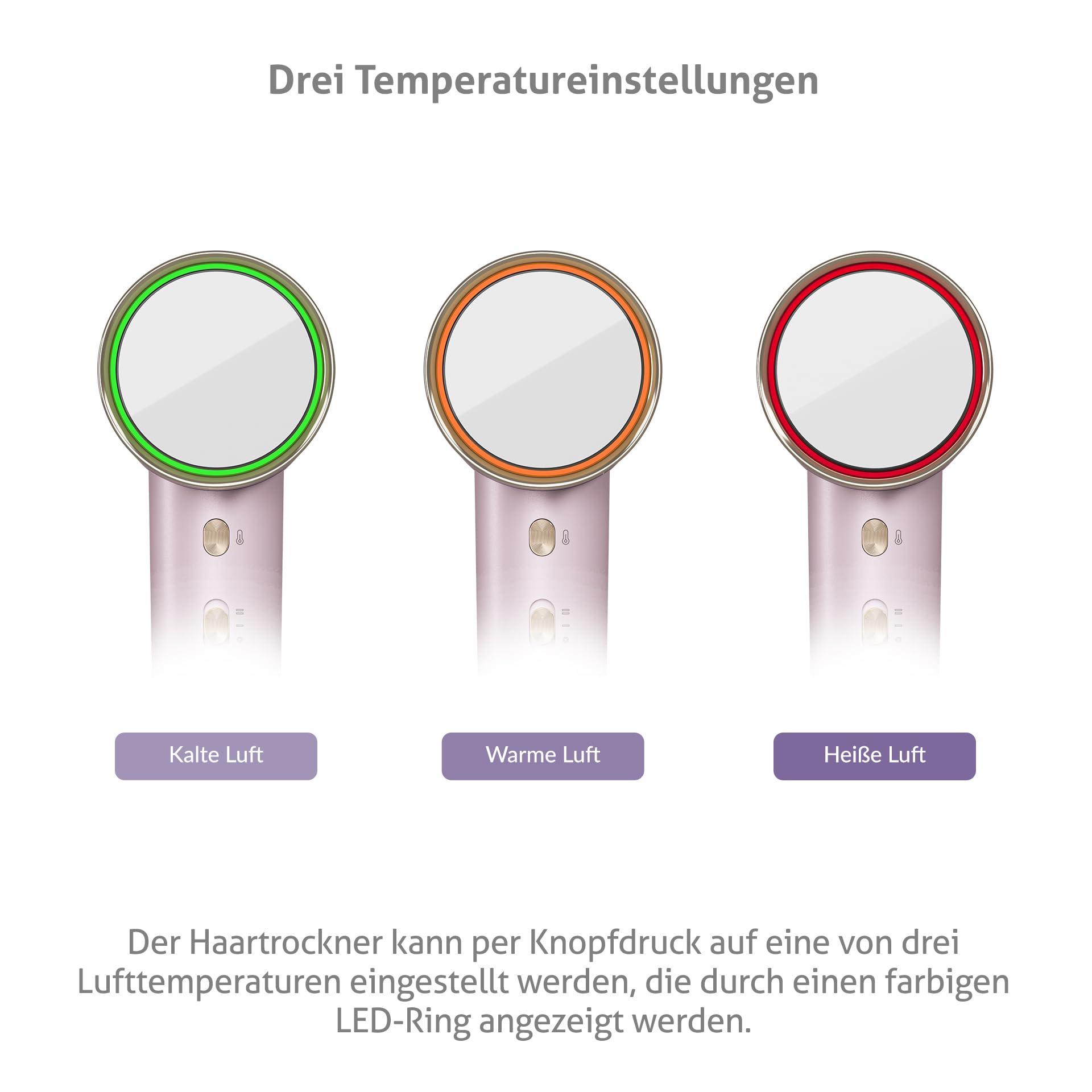TrueLife HairDryer D6, Haartrockner mit Ionisator, Leistung bis zu 110.000 U/min, farbiger LED-Ring zur Temperaturanzeige, 3 Trockenstufen, 2 Geschwindigkeiten, Magnetaufsatz