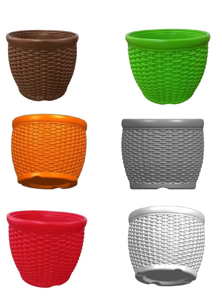 Gardenone Bigos Mat Classic Premium Pots Unbreakable 8 inch Pack of 4 (Multi Colors) +Croto Plant Free
