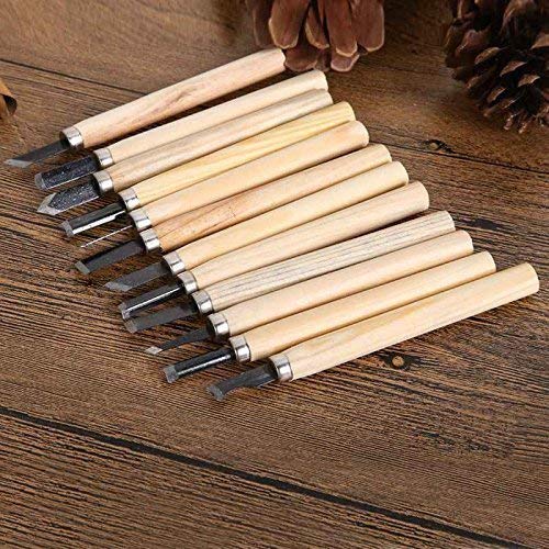12 PCS/Set Assorted Wood Carving Tools Chisels Knife Set with Iron Blade and Wooden Handle for Basic Woodcut Working DIY Tools