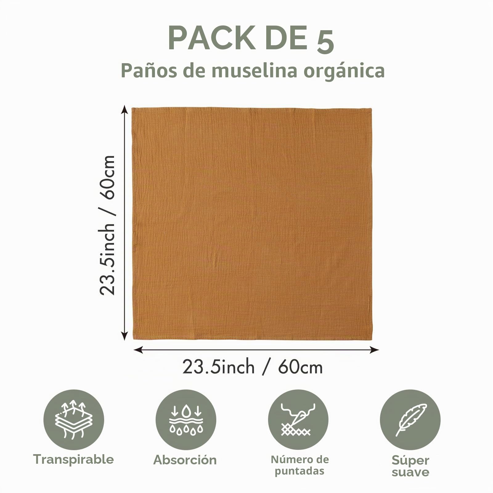 Soarwg Kids 001 Lote de 5 Gasas cuadradas de muselina para bebé - Paños para recién nacidos niños y niñas - Transpirables y de muselina - para niños pequeños