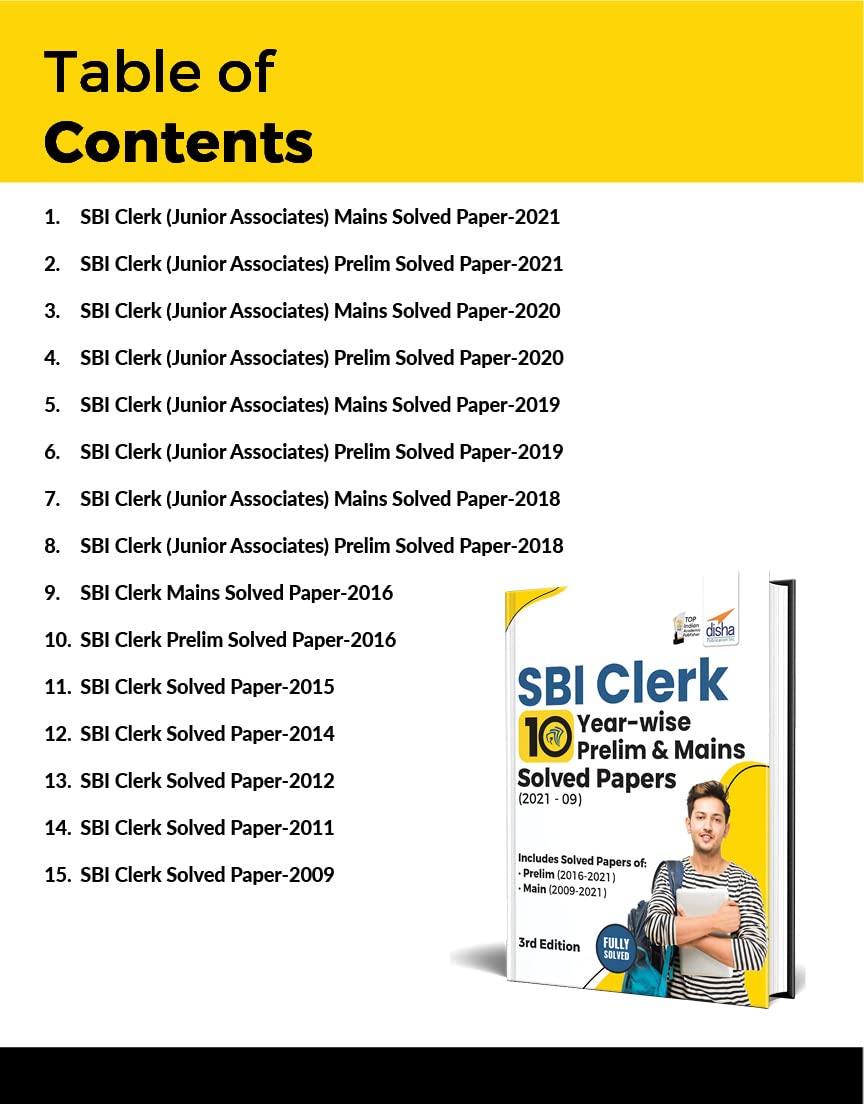 SBI Clerk 10 Year-wise Prelim & Mains Solved Papers (2021 - 09) 3rd Edition