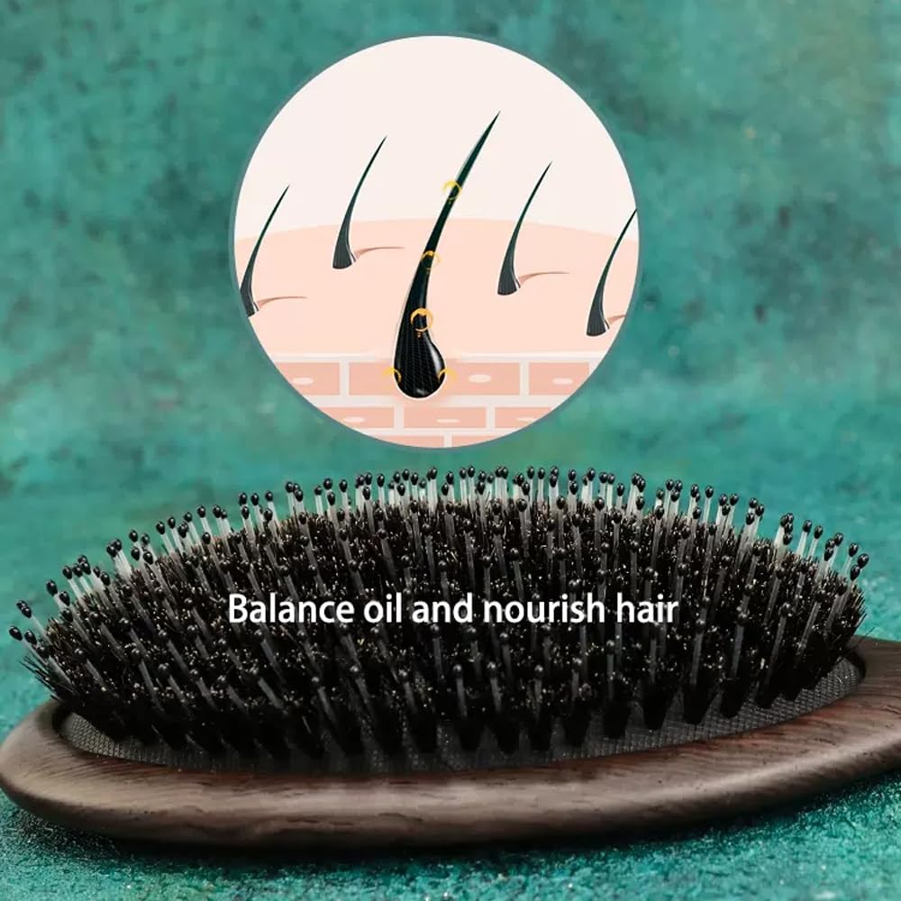 Cepillo for el cabello, cepillo for el cabello con cerdas de jabalí for cabello grueso, rizado, fino, largo, corto, húmedo o seco, agrega brillo y suaviza el cabello, el mejor cepillo for el cabello c