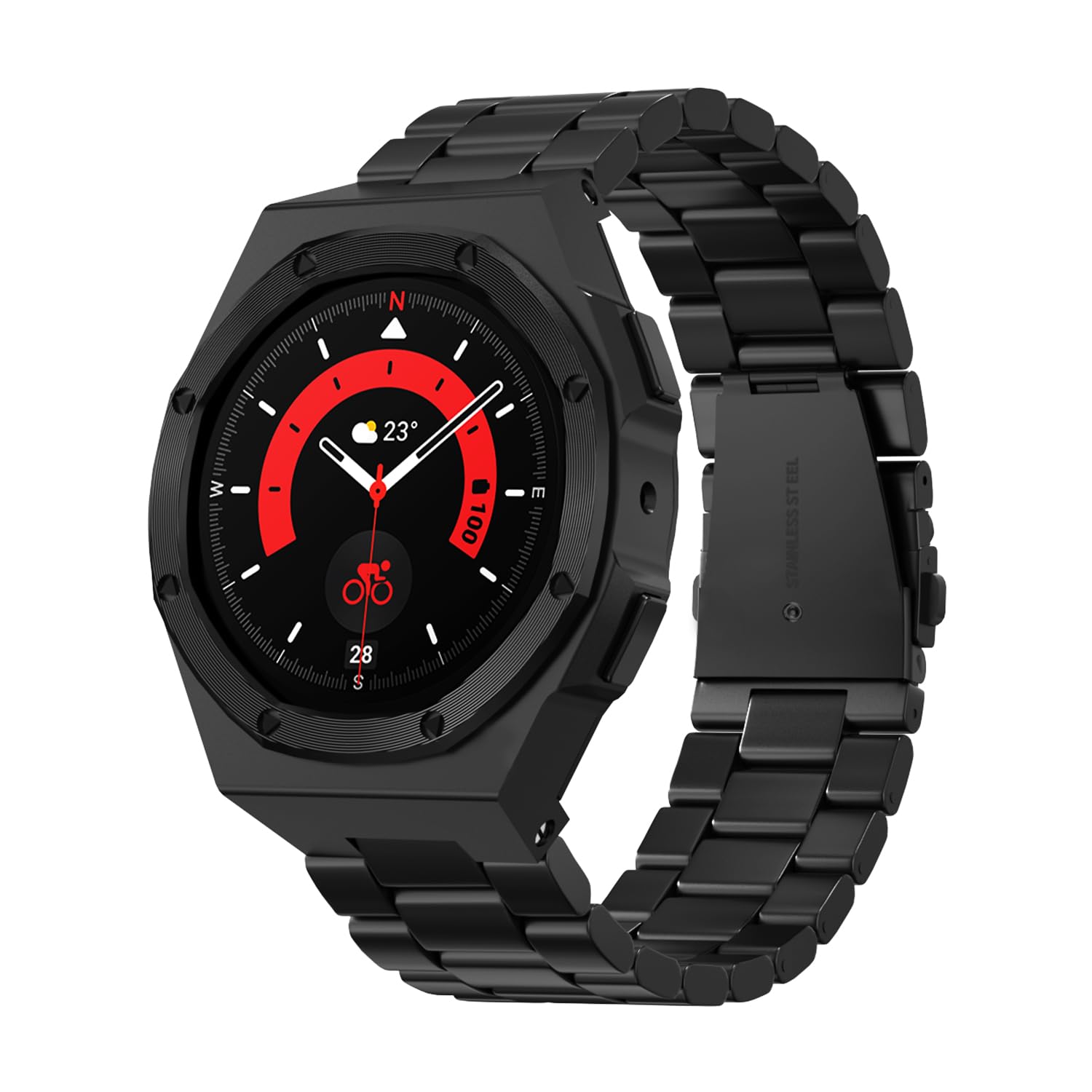 Photo 1 of DGYSG Luxury Case with Band Designed for Samsung Galaxy Watch 5 Pro 45mm 2022, Rugged Military Protective Metal Bumper Cover with Tactical Stainless Steel Strap for Watch5 Pro Men, Black
