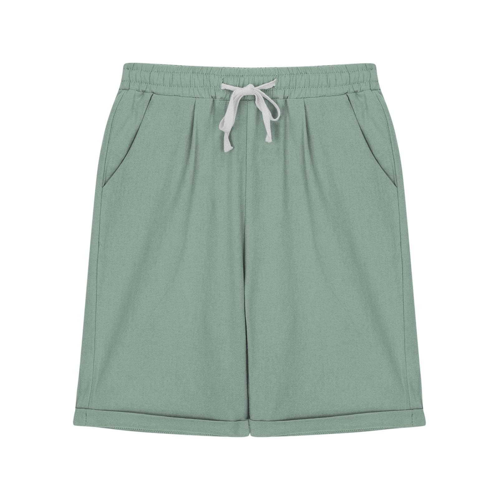 Pantalones cortos casuales para niña hasta la rodilla, cintura alta, verano, cordón, verde oliva