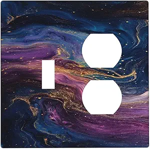 Decorative Outlet Covers Abstract Purple Blue Gold Marble Texture 2 Gang Wall Plate Cover Single Toggle Duplex Combo Two Switch Light Switch Cover Plate GFCI Faceplate for Home Decor