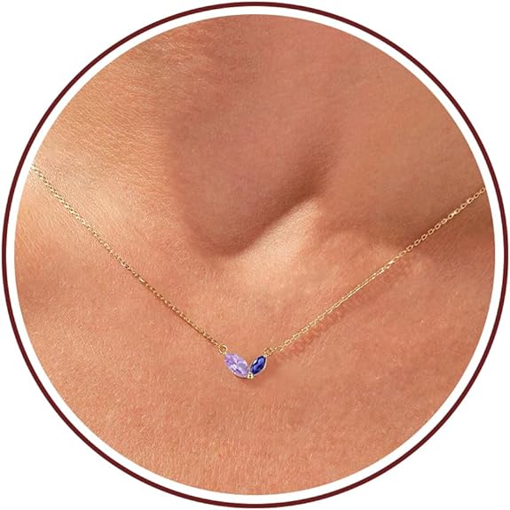 Birthstone Necklace for Women Dainty Gold Necklace with 2 Birthstone Christmas Stocking Stuffers Teen Girl Gifts Trendy Stuff Birthday Gift Moms 2025 Graduation Gift Adjustable Anniversary Jewelry for Daughter Girlfriend Friend