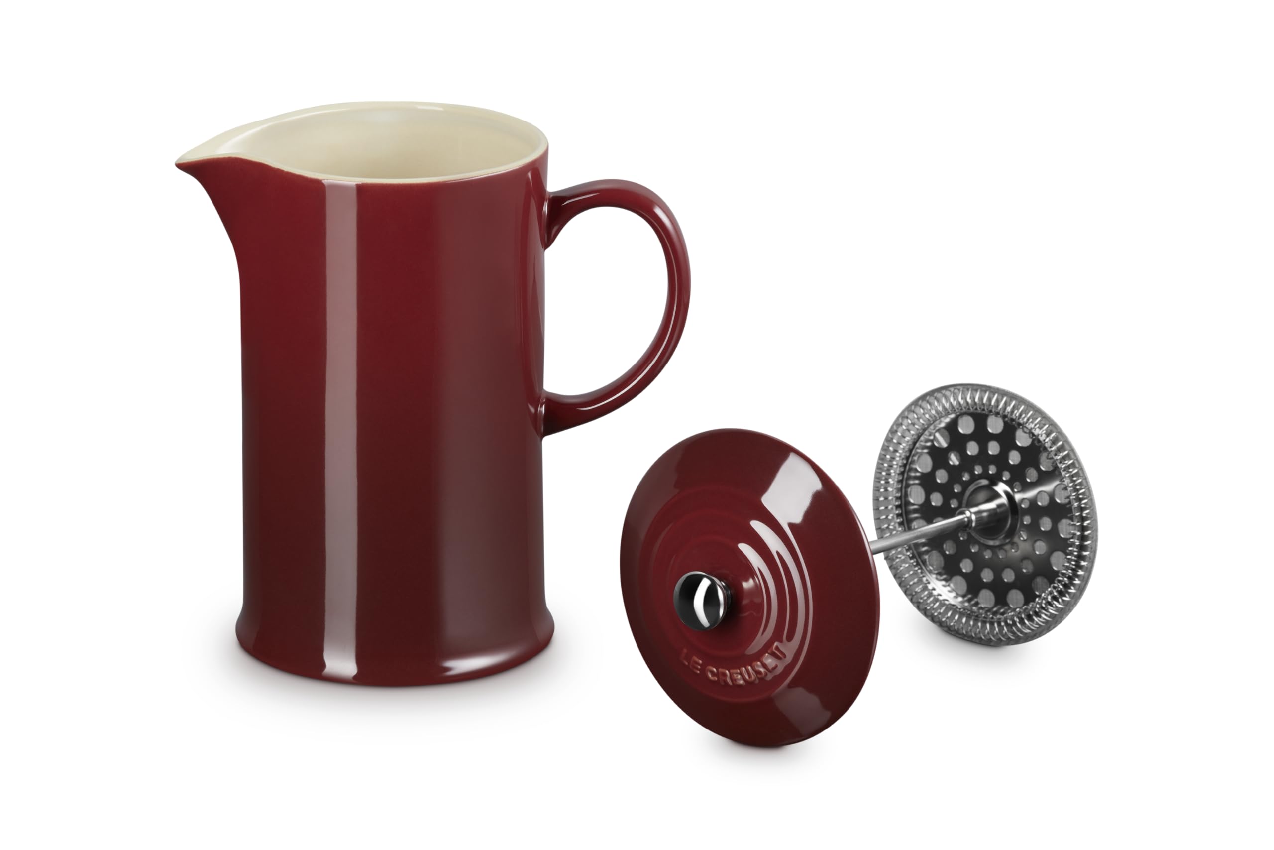 Le Creuset Kamionka Cafetière French Press z tłokiem ze stali nierdzewnej, 1 l, serwuje 3-4 kubki, granat, 60706089490003
