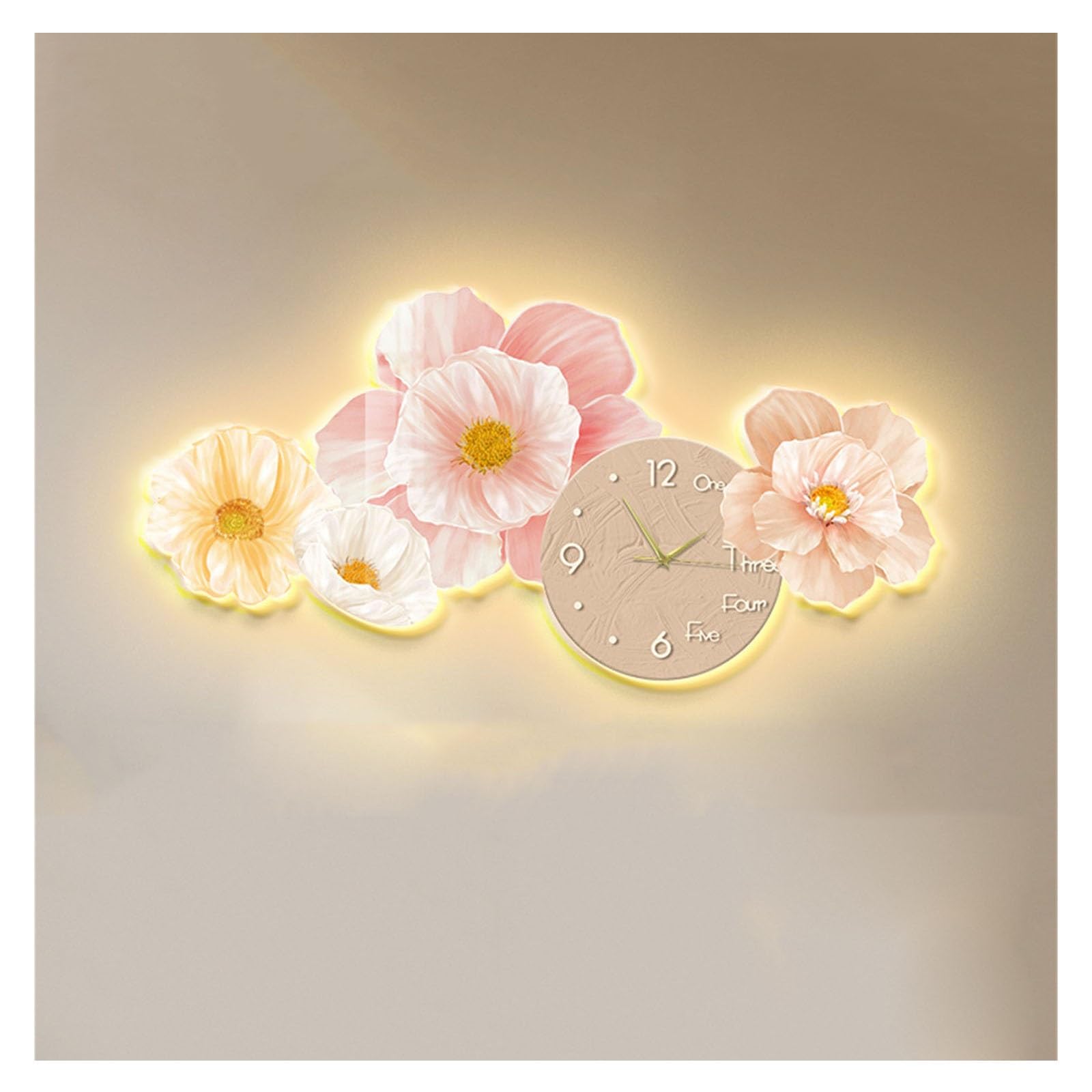 Horloges murales décoratives pour salon grande applique lumineuse fleur moderne 3D sans tic-tac