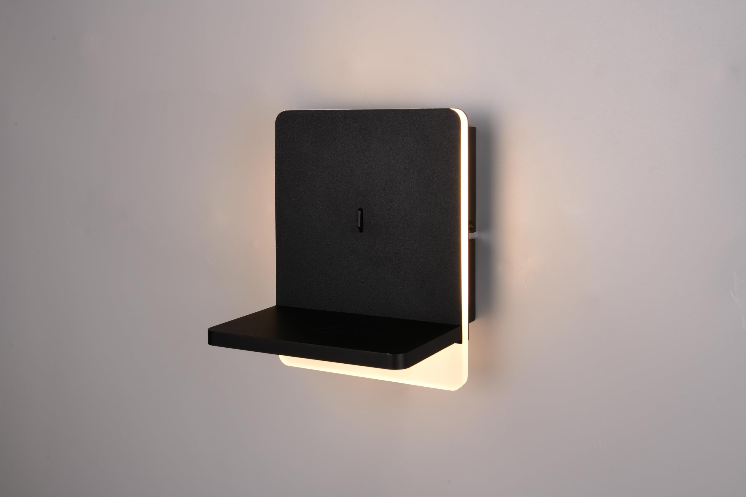 Trio Leuchten LED Wandleuchte Fairfield 248670132, Metall Schwarz matt, 9 Watt LED, induktives Ladefeld, USB Ladebuchse, dimmbar