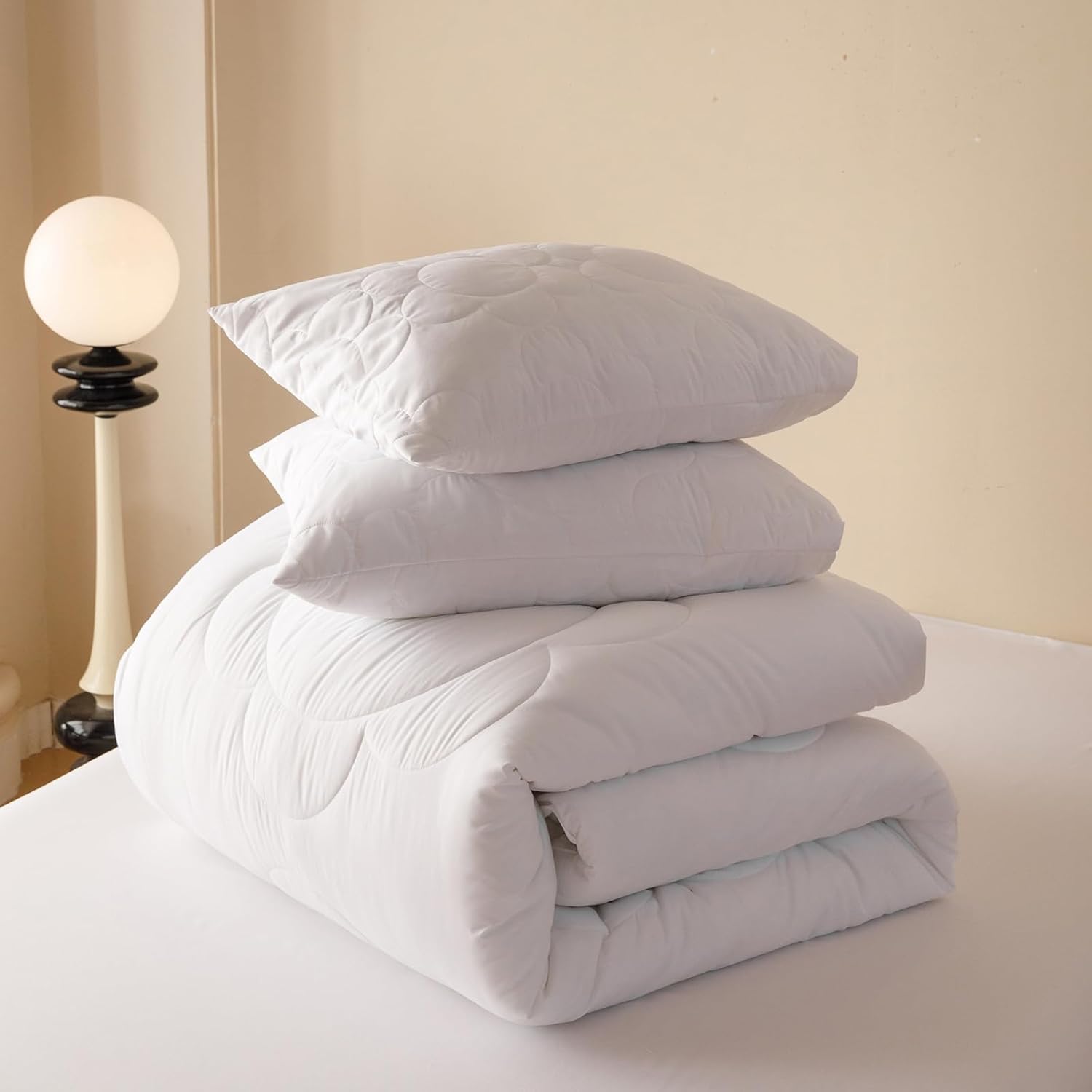 Houseri White Floral Comforter Set Queen Solid White Sunflower Comfy Fluffy Quilted Comforters Queen Size Bedding Sets