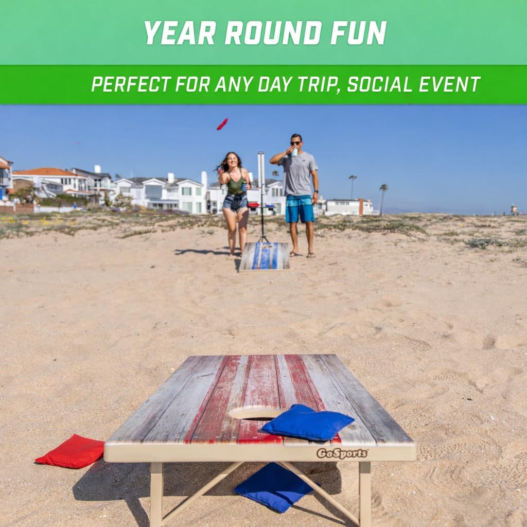 GoSports 4 x 2 ft All Weather Cornhole Boards - Rustic, Reed Camo, Woodland Camo, or Wood - 2 Regulation Size ToughToss Boards, 8 Bean Bags, and Carry Case