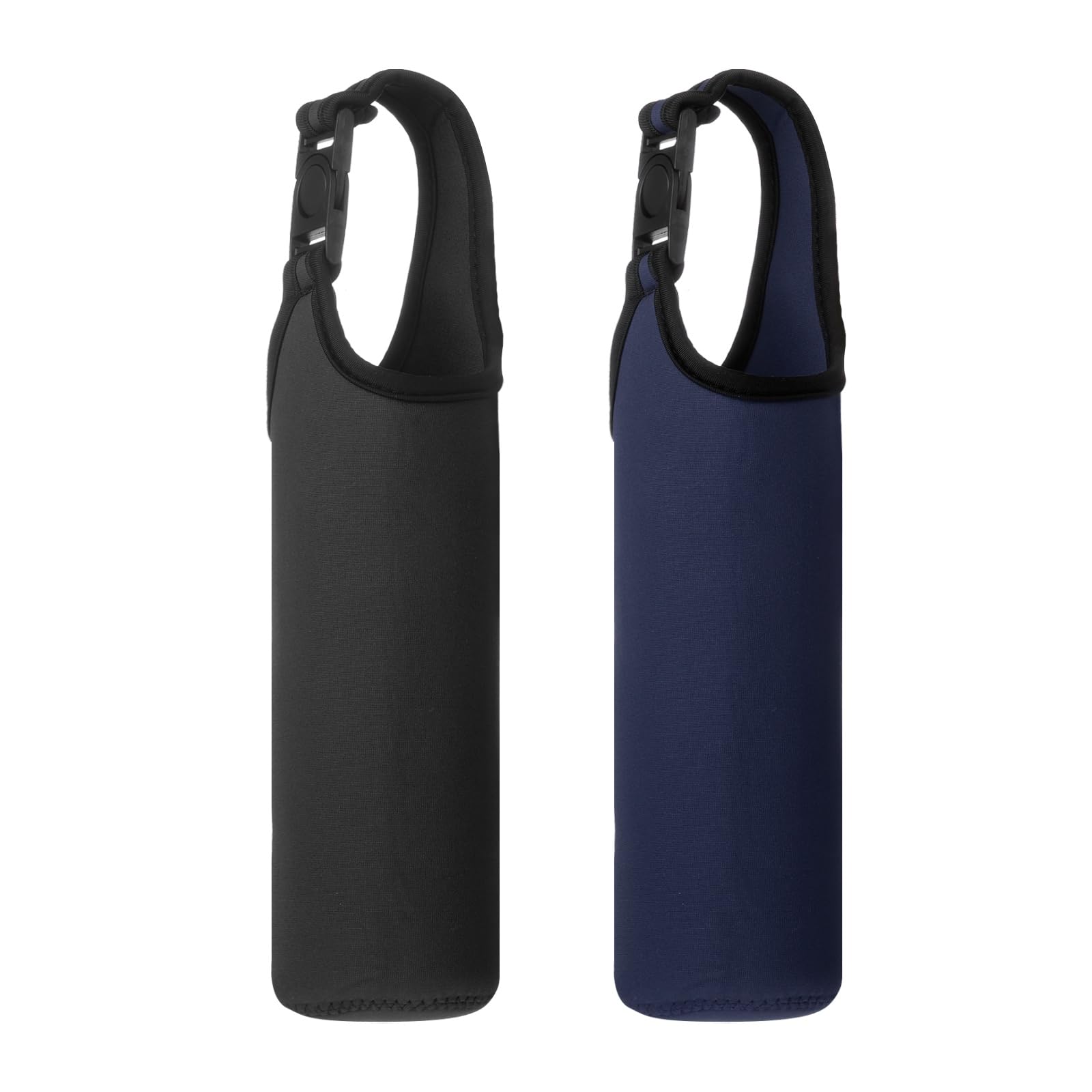 YELARXI Neoprene Water Bottle Sleeves, Water Bottle Carrier Insulators Beverage Bottle Can Sleeve with Carrying Handle, 3 in Fit for Hiking Cycling Camping Travel (2 Pack, Black/Navy Blue)