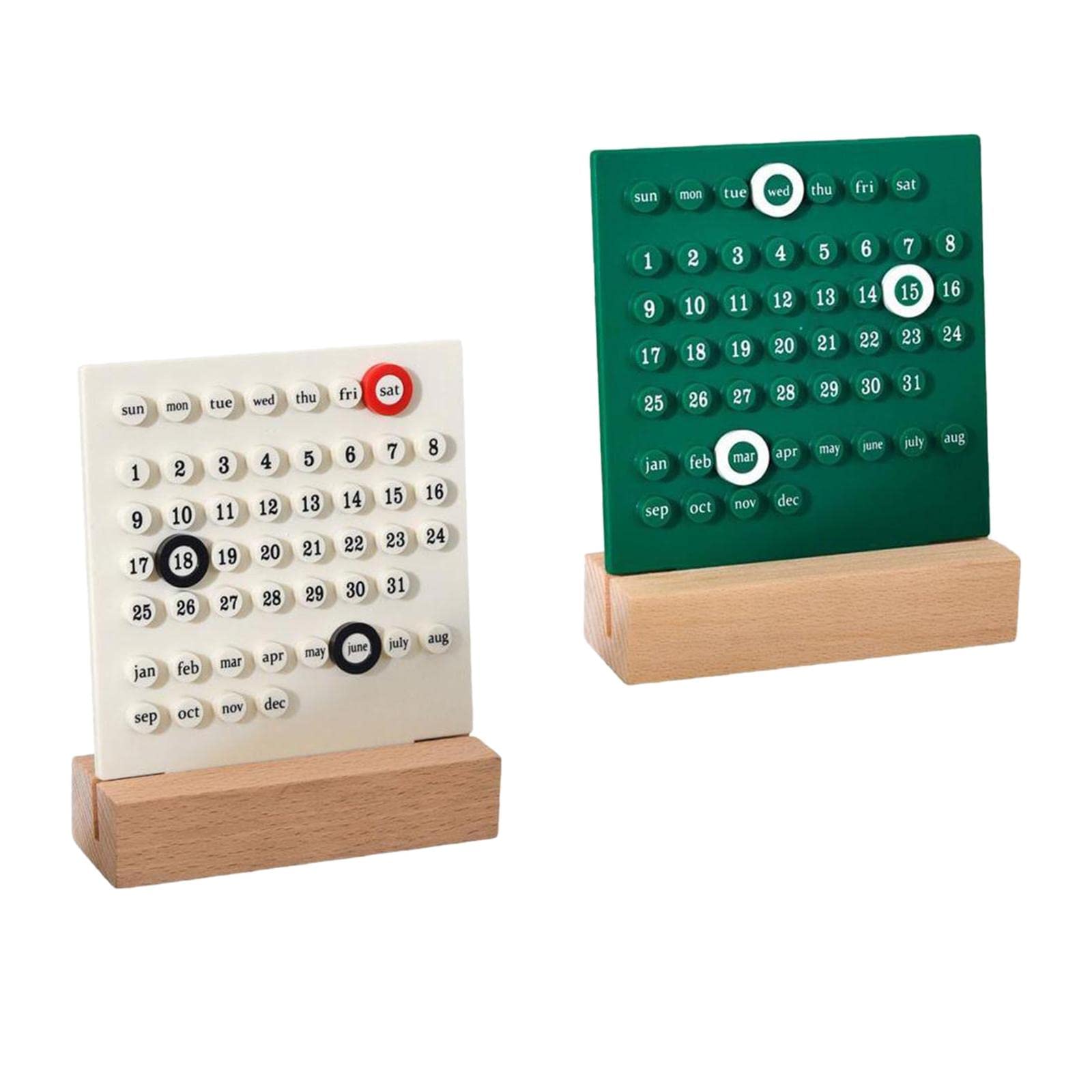 2 decorazioni creative per calendario perpetuo, per scrivania, bianco e verde