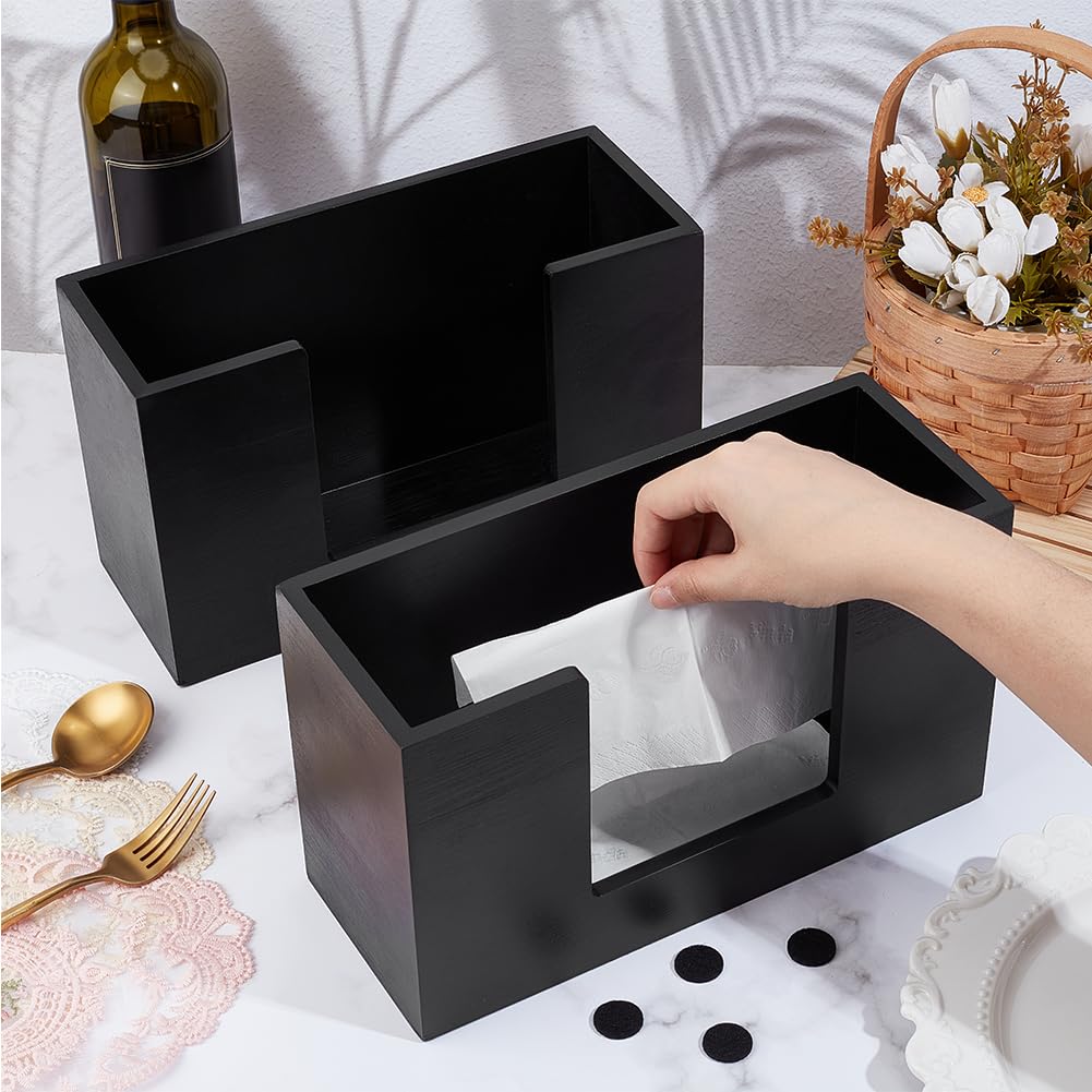 Paquete de 2 dispensadores de toallas de papel de madera, soporte multifuncional negro para cocina, baño, oficina, coche, ideal para plegado en Z y servilletas, elegante almacenamiento de encimera