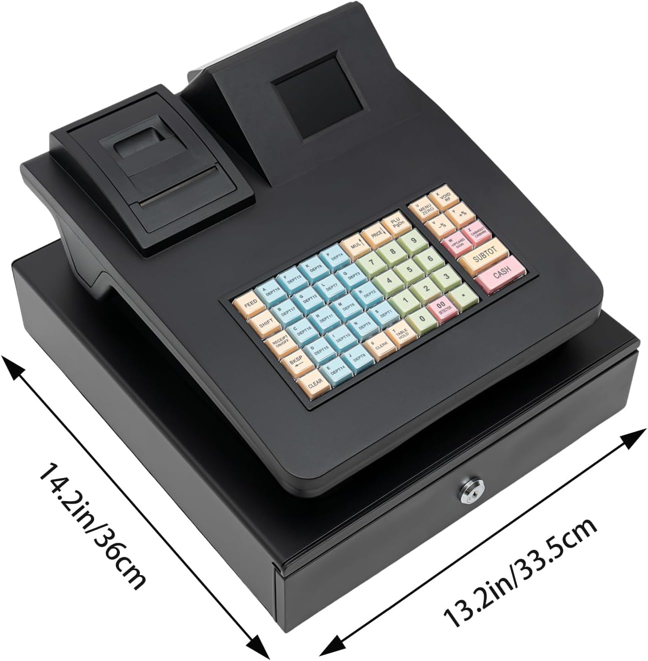 Registratore di Cassa Pos per Piccole Imprese E Ristoranti, Elettronico con Cassetto Contanti, 200 Reparti, 1000 Articoli, 30 Tipi di Pagamento, Compatibile con Scanner, Black