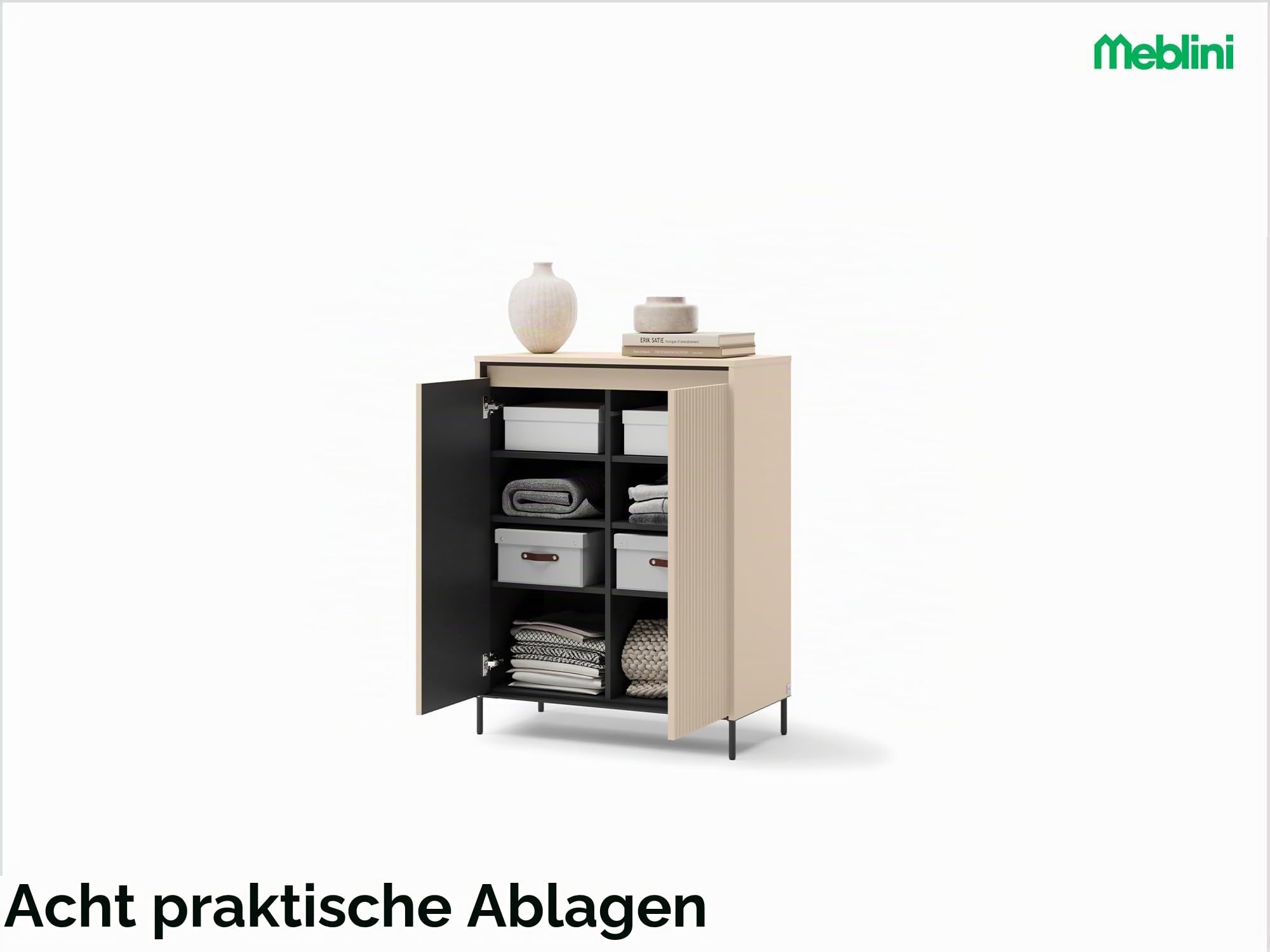 MEBLINI Garderobe Flur Möbel Set mit LED - Garderobenschrank Flur mit Spiegel - Garderobe Schrank - Flurgarderobe - Flurschrank hoch - Trend - Beige/Schwarz