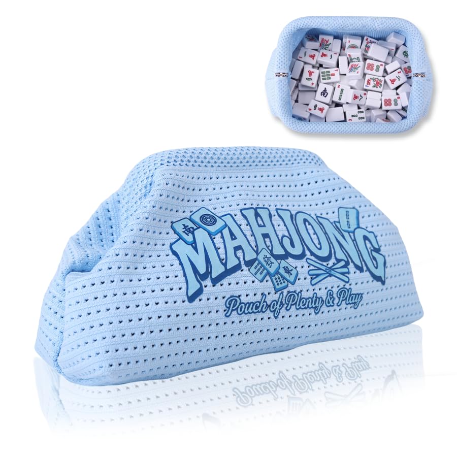 Bolsa para piezas de Mahjong portátil azul claro miniatura 1