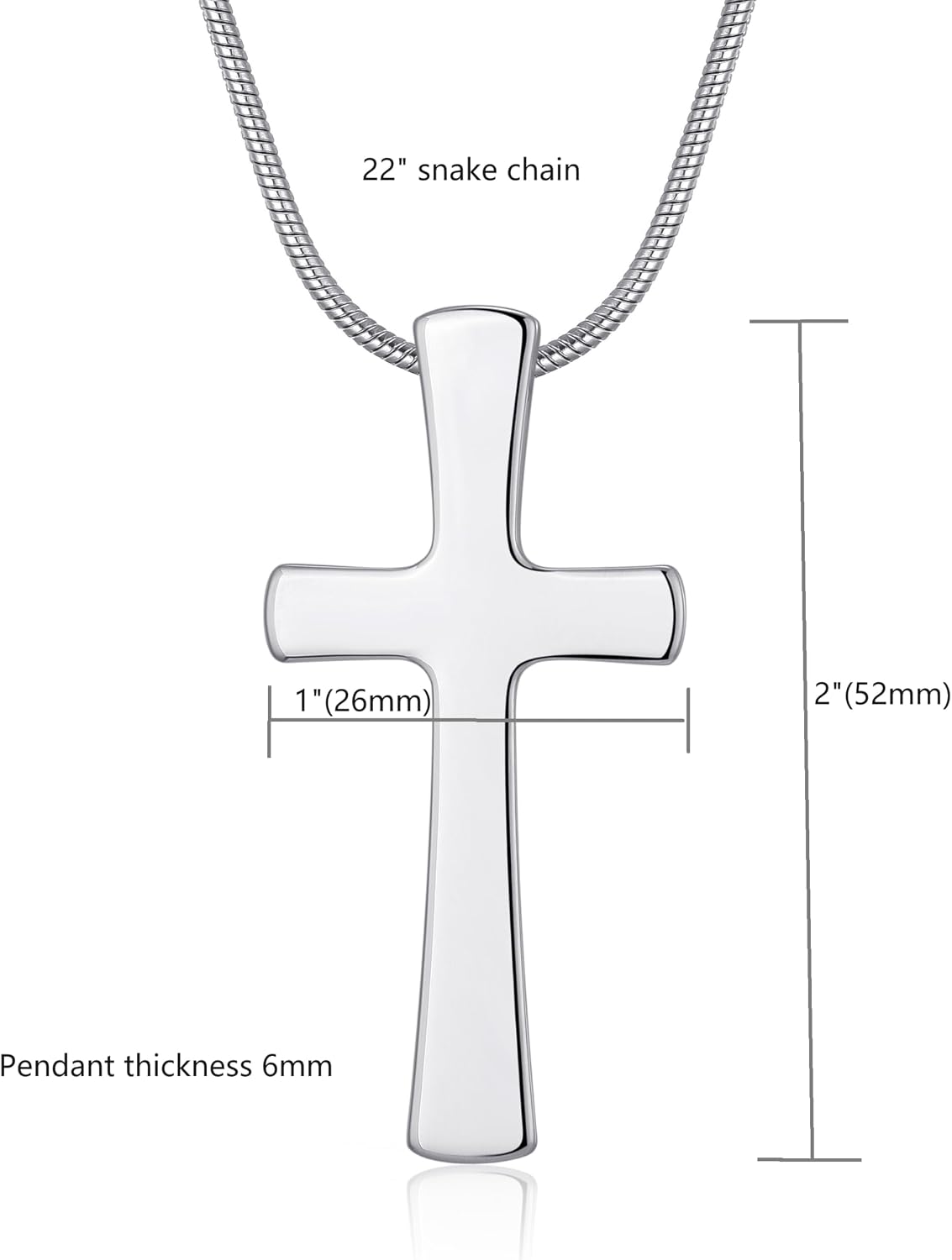 Tungsten Cross Pendant Necklace for Men Tungsten Carbide Cross Pendant for Christian Stainless Steel Snake Chain