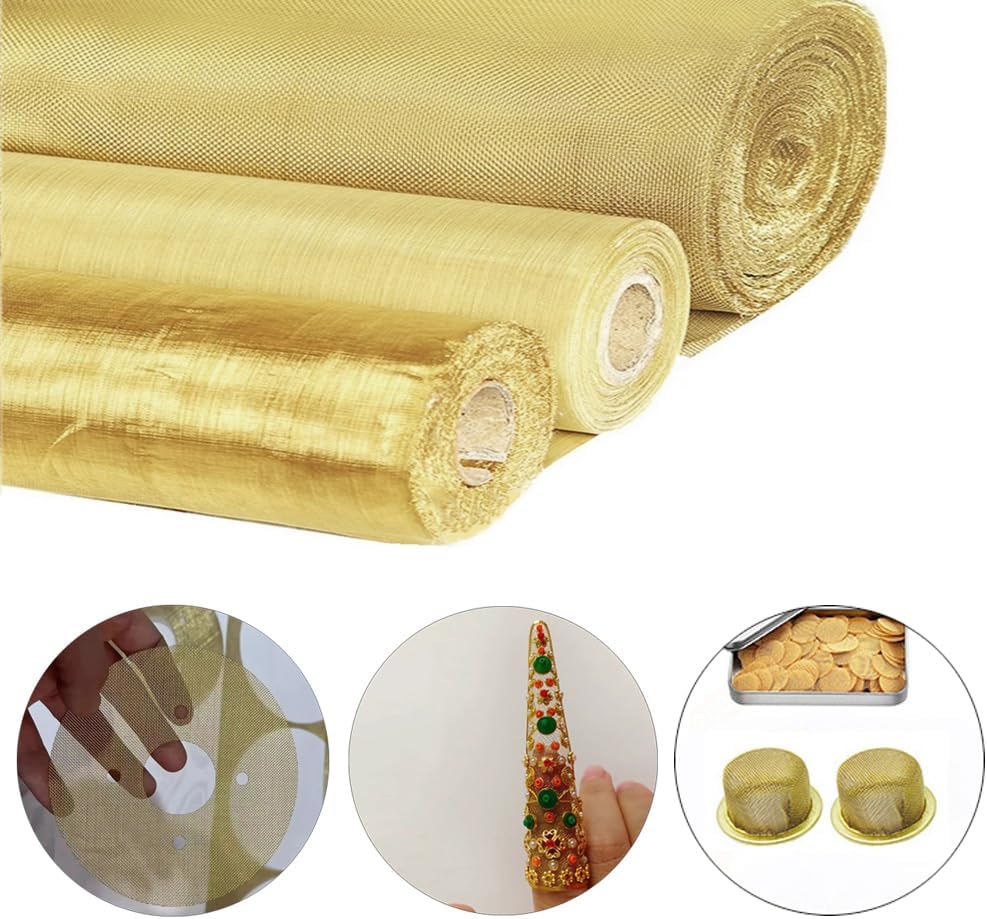 2 Pcs 120 Mesh Brass Woven Wire Mesh, Metal Mesh Shielding Fabrics Mesh Copper Wire Filter Net Non-Magnetic Signal Screen Tool DIY Fill Fabric - 11.8x35.4Inch