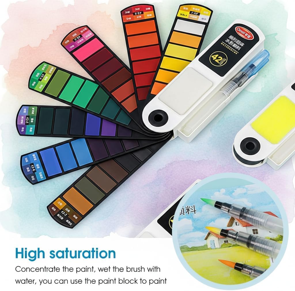 COOFANDY Watercolor Paint Set| 42 Foldable Paint Set with Brushes| Travel-Friendly Watercolour Palette for Students,Teacher, Beginners,Hobby Artists|Field & Outdoor On the Go Painting