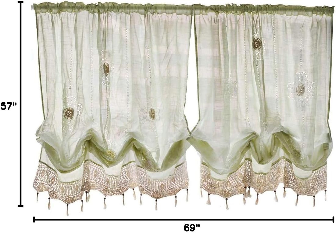 ABREEZE Curtain Tie Up Shade Window Panels for Living Room and Bedroom Balloon Curtains Hook Flower Sheer Curtains 1Panel