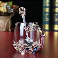 Vista 2 de Taza de café hecha a mano con corona esmaltada de cristal transparente con asa, ideas únicas de regalo de cumpleaños personalizadas para mujeres