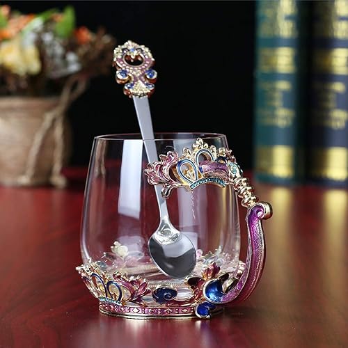 Miniatura 2 de Taza de café hecha a mano con corona esmaltada de cristal transparente con asa, ideas únicas de regalo de cumpleaños personalizadas para mujeres,