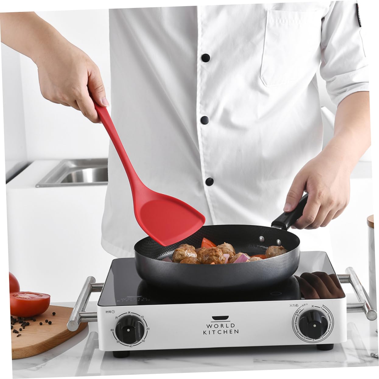 COLLBATH Heat Resistant Silicone Spatula Pan Turner for Cooking Red Silicone Nonstick Kitchen Utensil