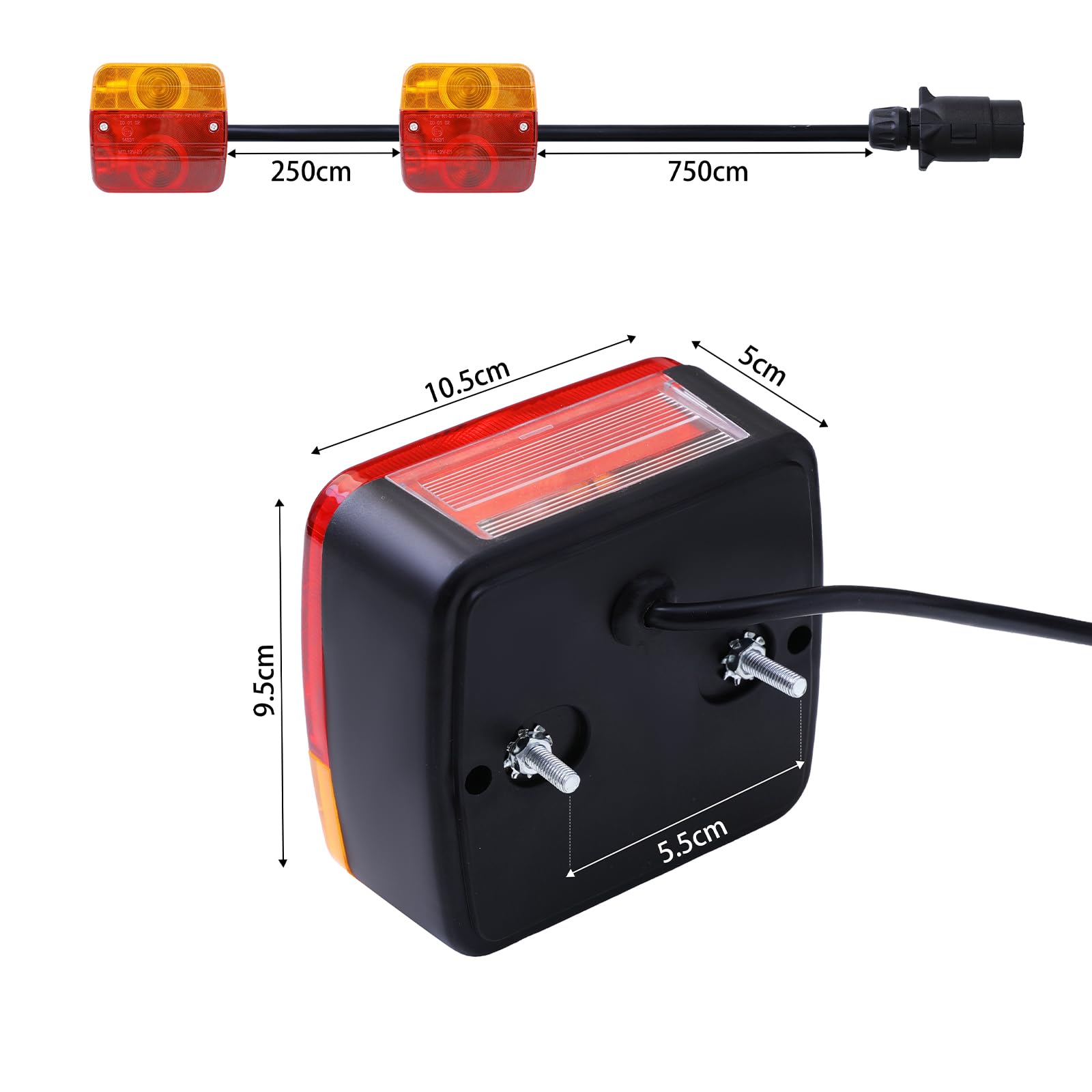 Ouker Rückleuchten für Anhänger Wasserdicht Universal Rücklichter, 12V 7-Pin Stecker mit 7,5m Kabel Rücklicht Komplettset Multifunktions Anhängerbeleuchtung für KFZ Wohnwagen Trailer