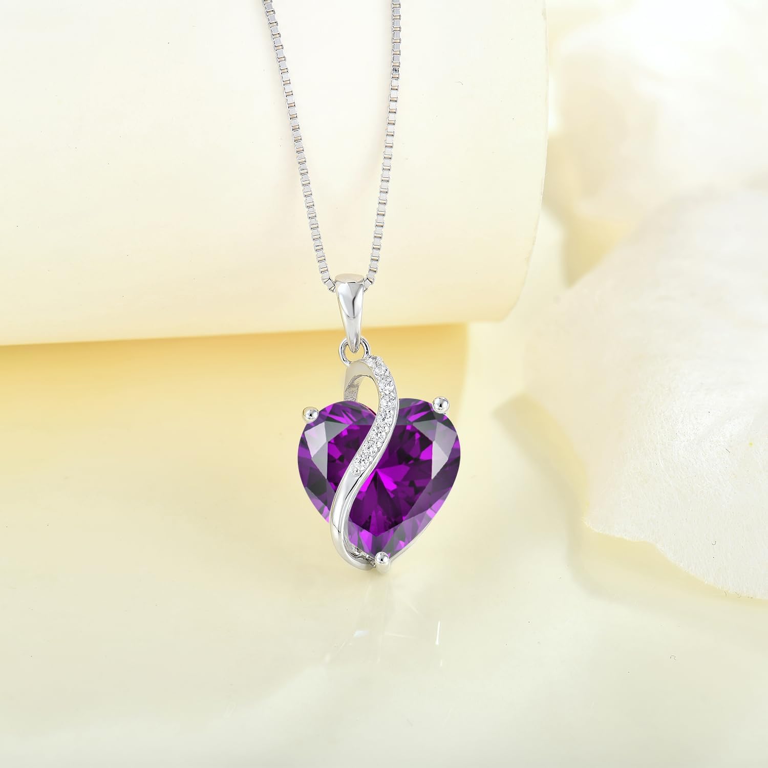 Heart Necklace 925 Sterling Silver 13 * 13mm Birthstone Pendant with Chain 5A Cubic Zirconia Jewelry for Women - Image 4