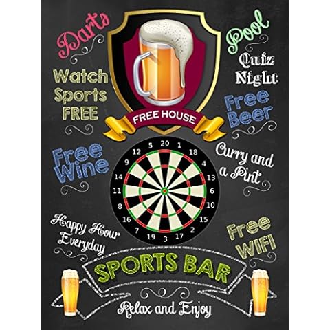 Free house Sports Bar Darts THEME RETRO METAL TIN WALL PLAQUE SIGN NOVELTY GIFT Home Bar Pub Man Cave (150MM X 200MM (6" X 8") 978 Cover