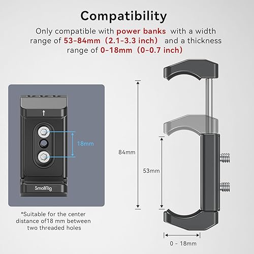 Miniatura 9 de SmallRig Soporte de banco de energía de aluminio, abrazadera de montaje Powerbank compatible con rango de ancho: 2.087 in – 3.307 in (2.1–3.3