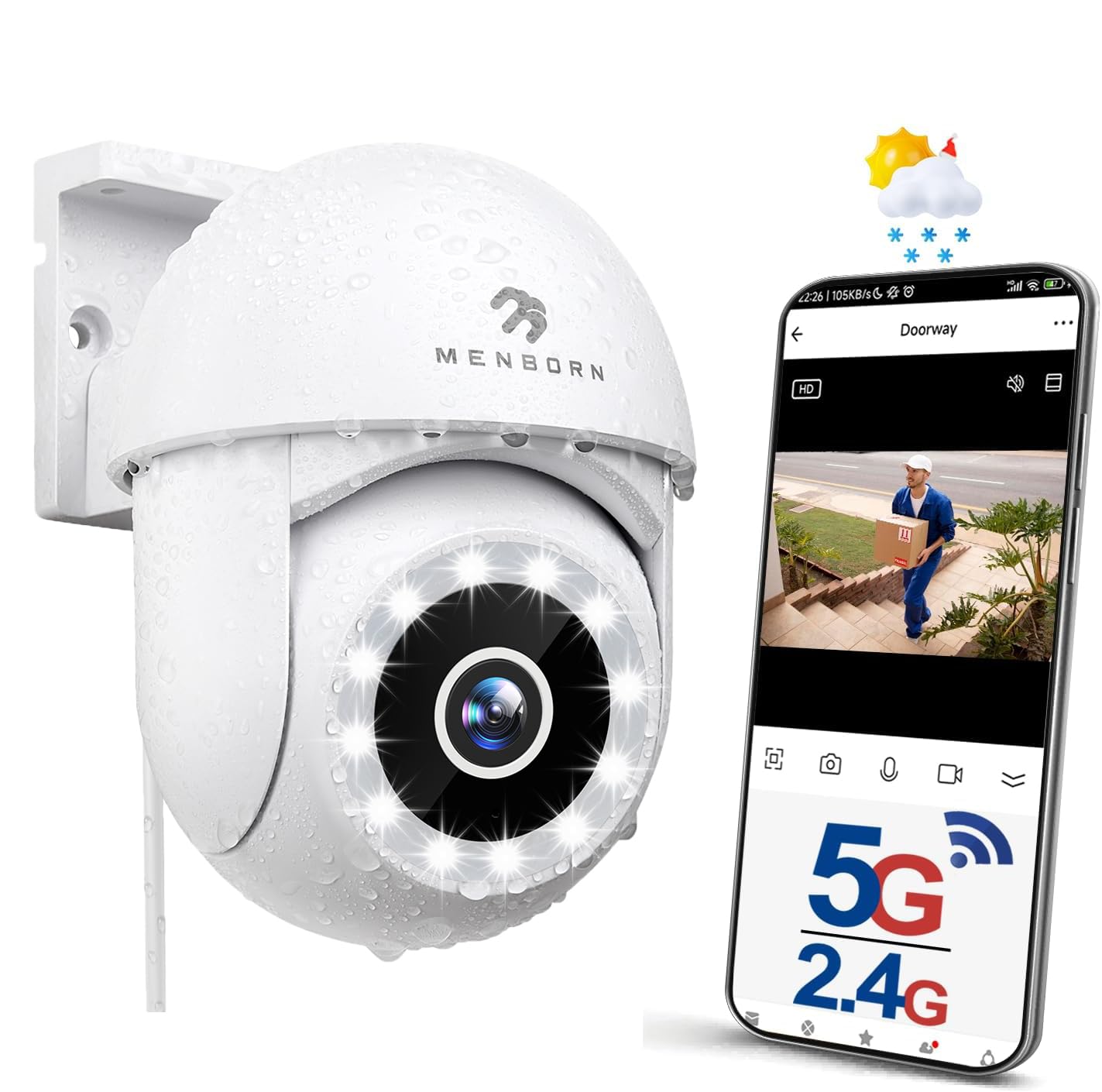 Caméra Surveillance Extérieur WiFi 6 2,5K 2,4/5GHz Caméra Extérieure 360° | Caméra de surveillance avec projecteur, vision nocturne couleur, suivi automatique, audio bidirectionnel et compatible Alexa