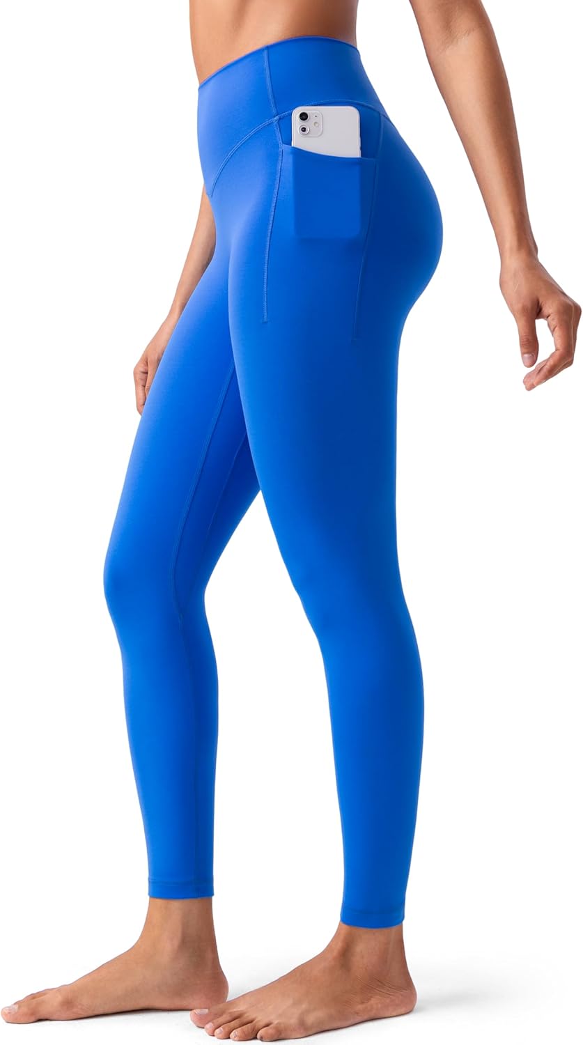 YUNOGA HugMotion No Front Seam Leggings for Women with Pockets - 25 Inches High Waisted Buttery Soft Workout Gym Yoga Pants