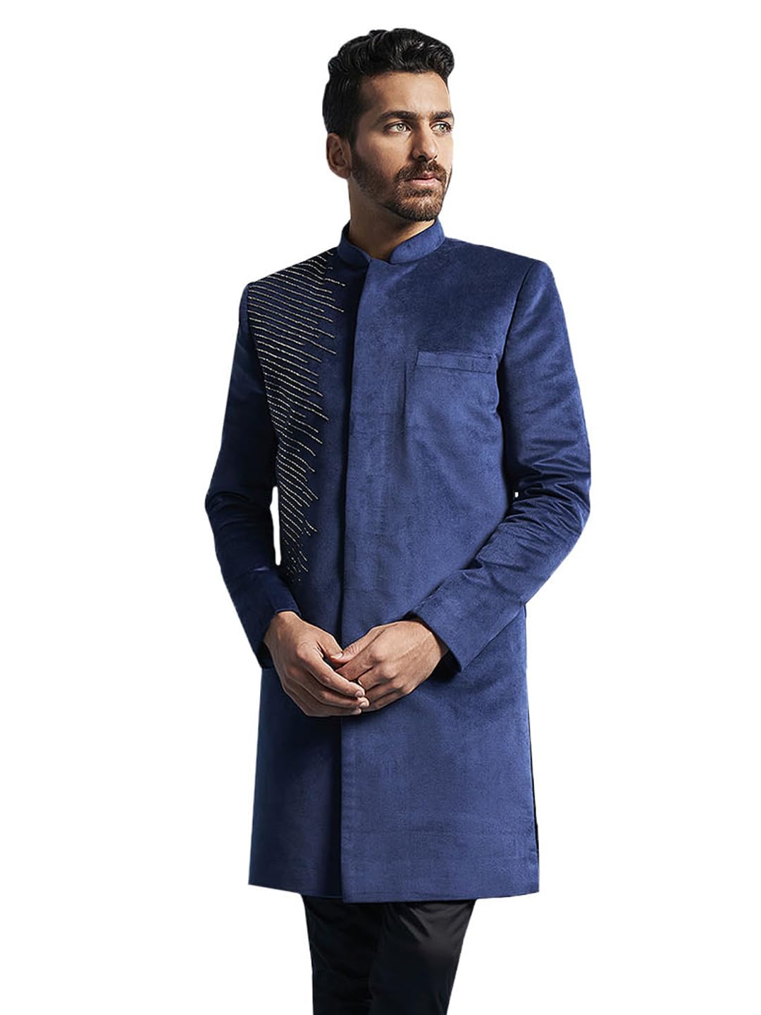 Men's Velvet Sherwani Only Top - Velvet Embroidered Indo Western
