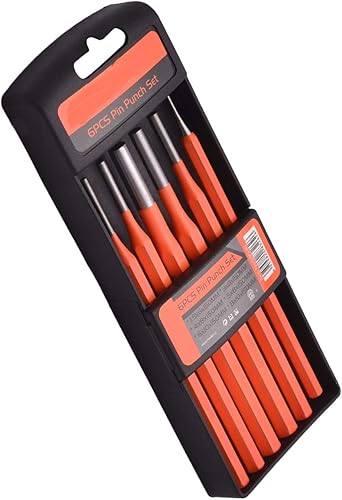 Edward Tools Juego de 6 perforadores para armero, mecánico, estampado de metal, acero cromado resistente para perforar pasadores y clavijas, color
