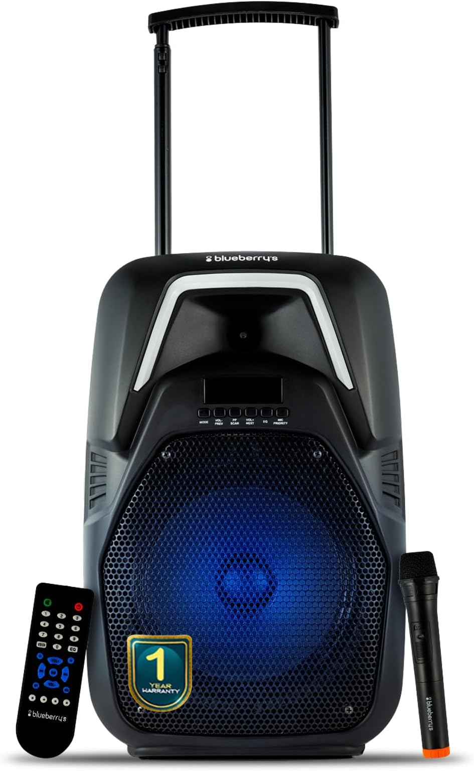 Blueberry's MAXWAVE -T 40 Watts Bluetooth Party Speaker Trolley Speaker with 14 Hours Play Time, Karaoke Features, Guitar and Mic Input, Party Lights and Trolley Design -Black (Trlley Speaker)