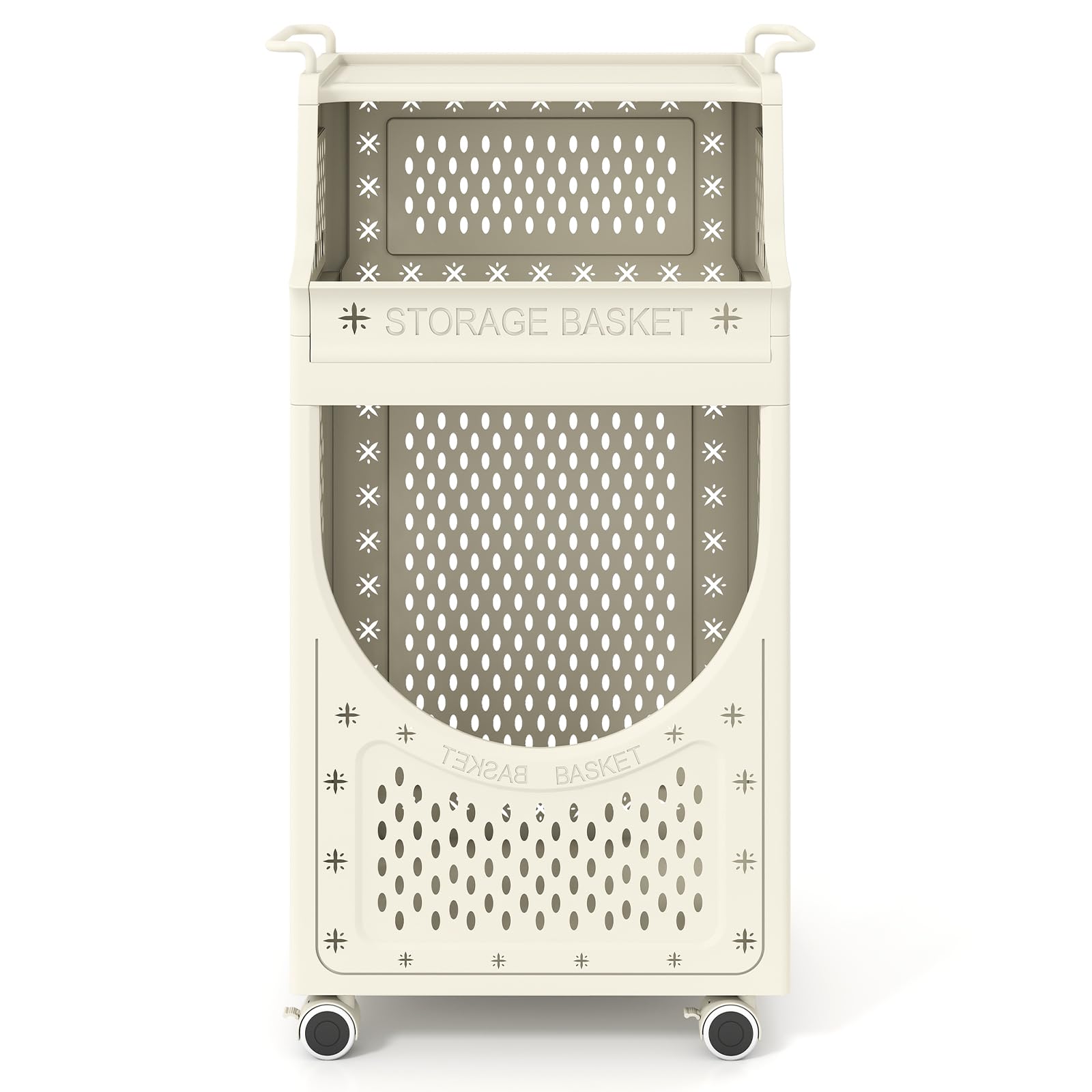 GIANTEX - Carrello portabiancheria con 4 ruote e 6 ganci, cesto per la biancheria da 40 L, design pieghevole, contenitore per la biancheria e organizer per bagno, camera da letto, dormitorio